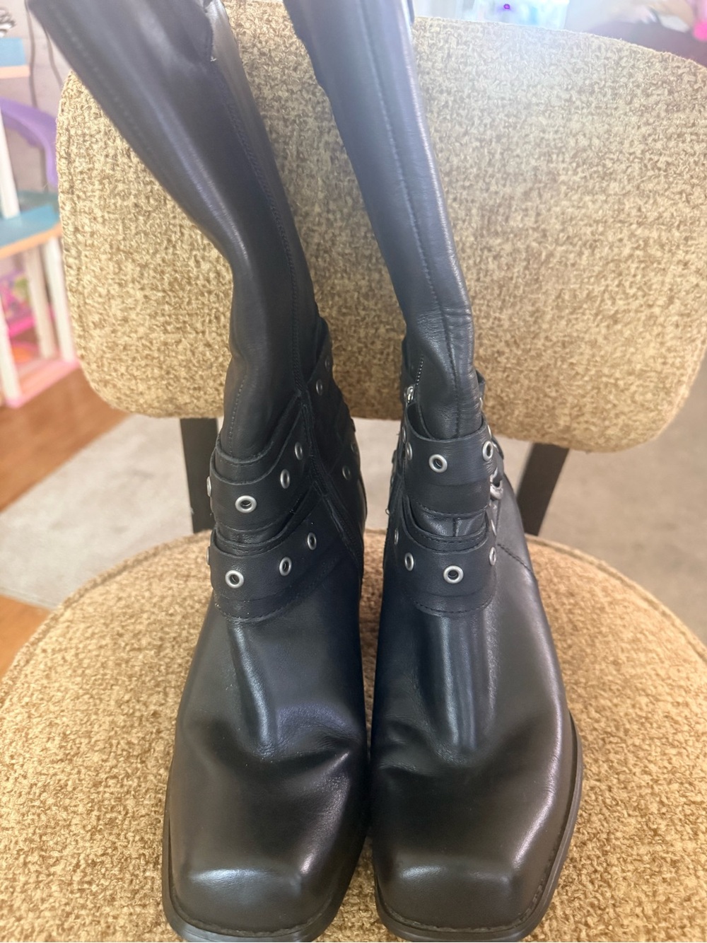 Harley-Davidson Black Leather Grommet Strap Ankle Boots